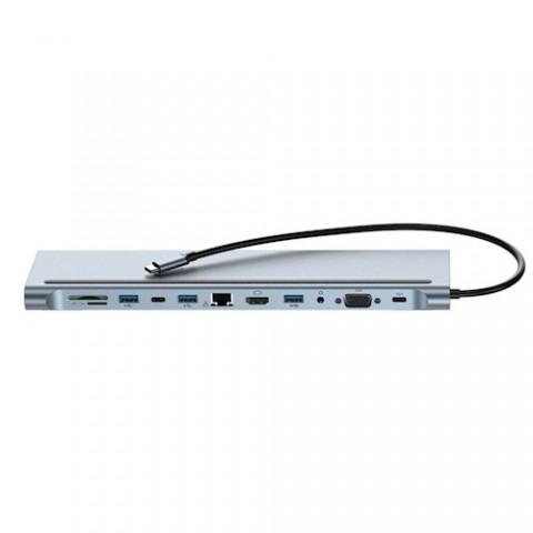 Adapteris USB C → HDMI 4K + 3xUSB 3.0 + 2xUSB C (100W) + VGA + SD + MicroSD + RJ45 + Aux XO (12in1)